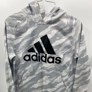 Adidas Pullover Hoodie Medium 10-12 White Heather Drawstring Long Sleeve Unisex